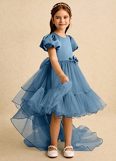 Azazie Cocoa Abiti da Ragazza di Fiori Abito Principessa in Tulle Plissettato Bermuda image8