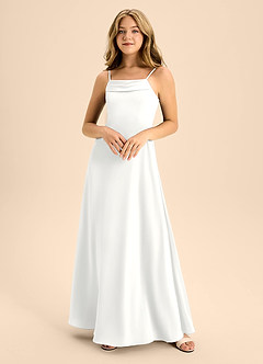 Azazie Anselie Junior Vestido de Blanco de Satén Elástico de Corte en A con Vestidos sin tirantes image3