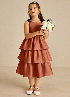 Azazie Margery Blumenmädchenkleider A-Linie Schleifen Stretch-Satin Kleid Zedernrose image2
