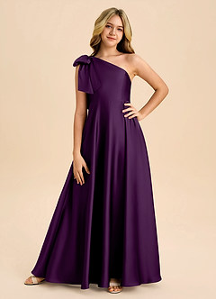 Azazie Penguin Junior Abito A-Line in Raso Elasticizzato Fiocco Uva image3