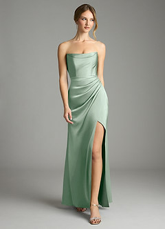 Azazie Leonis Vestidos de damas de honor Vestido de Agave de Satén Elástico de Corte Sirena Convertible con Plisado image5