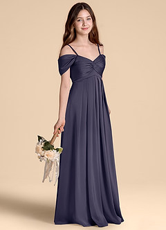 Azazie Kaitlynn Junior Stormy A-Line Off the Shoulder Stretch Satin Dress image5