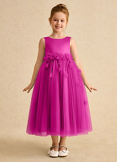 Azazie Lux Flower Girl Dresses Fuchsia A-Line Beaded Tulle Dress image5