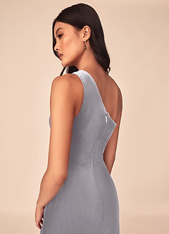 Azazie Argan Bridesmaid Dresses French Lilac A-Line One Shoulder Pleated Velvet Dress image7
