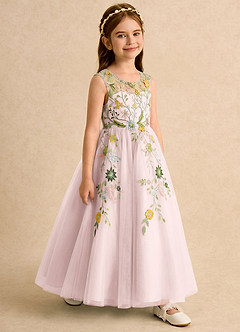 Azazie Tylie vestidos de niña de las flores Vestido Rosa Rubor de Tul de Vestido de princesa con Plisado image4