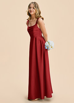 Azazie Azaria Junior Pomegranate A-Line Pleated Stretch Satin Dress image4