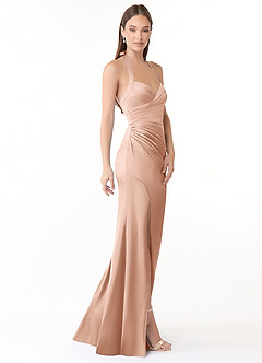 Azazie Emeria Bridesmaid Dresses Rose Gold Mermaid Pleated Stretch Satin Dress image4