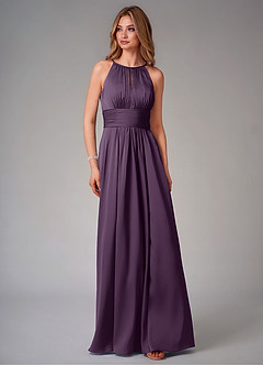 Azazie Bonnie Bridesmaid Dresses Plum A-Line Pleated Stretch Satin Dress image6