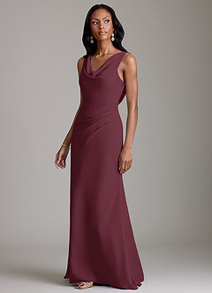 Azazie Linelle 신부 들러리 드레스 인어 주름진 쉬폰 바닥 길이 드레스 image6