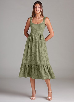 Azazie Alissa Brautjungfernkleider A-Linie mit Taschen Blumen-Burnout Kleid Pistazie image3