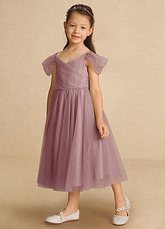 Azazie Lizzette Flower Girl Dresses Dusty Rose A-Line Ruched Tulle Dress image5