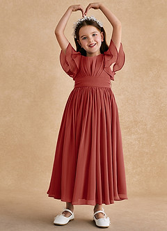 Azazie Ali Flower Girl Dresses Terracotta A-Line Pleated Chiffon Dress image3