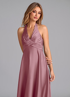 Azazie Tessie Bridesmaid Dresses Vintage Mauve A-Line Pleated Stretch Satin Dress image6