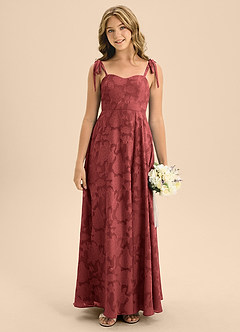Azazie Rosey Junior Abito A-Line in Floral Burnout Scollo a Cuore Terracotta image6