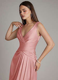 Azazie Pauline Finale sale Jurk van Stretch Satijn met A-lijn Geplooide Blushing Pink image3
