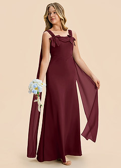 Azazie Chelsea Junior Cabernet Sheath Pleated Stretch Satin Dress image5