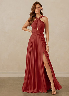 Christian Siriano Bridal for Azazie 1009 Bridesmaid Dresses Terracotta A-Line Pleated Chiffon Dress image2