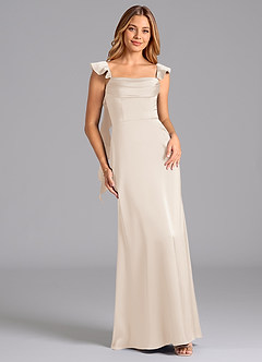 Azazie Adi Bridesmaid Dresses White Alabaster A-Line Pleated Stretch Satin Dress image1