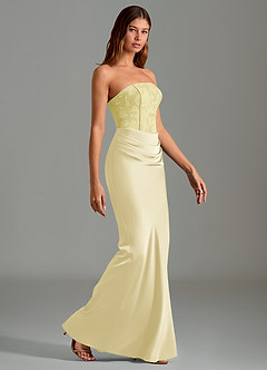 Azazie Emilia Bridesmaid Dresses Lemon Sorbet Mermaid Strapless Stretch Satin Dress image3
