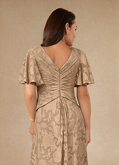 Azazie Emmeline Mother of the Bride Dresses Champagne A-Line Pleated Floral Burnout Dress image6