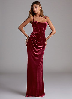Azazie Mai Bridesmaid Dresses Burgundy Sheath Sweetheart Neckline Velvet Dress image1