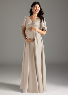 Azazie Verna vestidos de dama de honor de maternidad Vestido de Corte En A Volante Hasta el suelo Satén Elástico image3