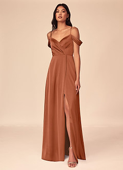 Azazie Ocean Bridesmaid Dresses Cedar Rose A-Line V-Neck Pleated Stretch Satin Dress image1