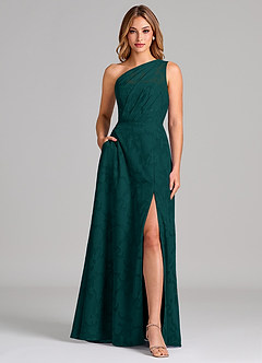 Azazie Phaedra Bridesmaid Dresses Pine A-Line One Shoulder Floral Burnout Dress image1