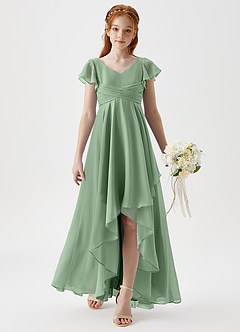 Azazie Caria Junior Matcha A-Line Pleated Chiffon Dress image3
