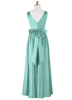 Azazie Hathaway Junior Aqua A-Line Bow Stretch Satin Dress image7