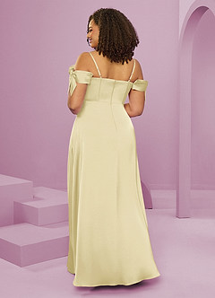 Barbie ♥ Azazie Final Sale Dusty Blue A-Line Off the Shoulder Stretch Satin Dress image9