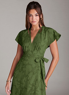 Azazie Ling Robes de demoiselle d'honneur Robe Trapèze en Blumen-Burnout Plissée Olive image2