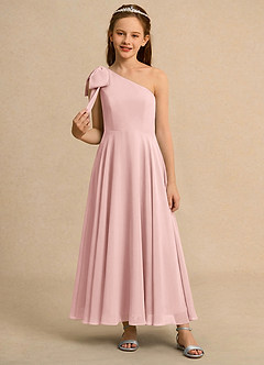 Azazie Guppy Girls Formal Blumenmädchenkleider A-Linie One-Shoulder Chiffon Kleid Puderrosa image3