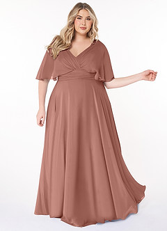 Azazie Pamela Robes de demoiselle d'honneur Robe Trapèze en Mousseline de soie Col V plissé Rose De Cèdre image8