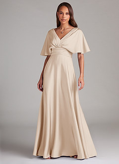 Azazie Pamela Bridesmaid Dresses White Alabaster A-Line Pleated Stretch Satin Dress image1