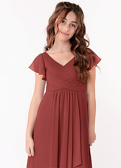 Azazie Omari Junior Abito A-Line in Chiffon Drappeggiato Terracotta image4