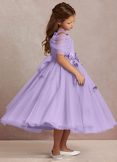 Azazie Shaylee Jurken voor bloemenmeisjes A-Lijn Jurk van Tule Off the Shoulder Lila image4