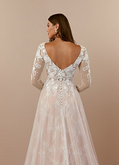 Azazie Leila Wedding Dresses Diamond White Nude A-Line V-Neck Sequins Tulle Dress image6