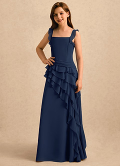 Azazie Lila Girls Formal Flower Girl Dresses Dark Navy A-Line Ruched Chiffon Dress image1