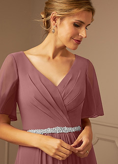 Azazie Tricia Mother of the Bride Dresses Desert Rose A-Line V-Neck Pleated Chiffon Dress image6