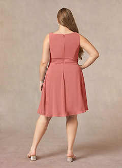 Azazie Shirley Mother of the Bride Dresses Salmon Pink A-Line Scoop Pleated Chiffon Dress image12