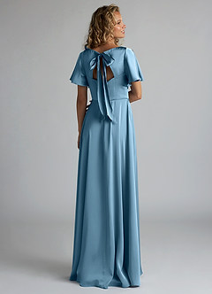 Azazie Kimber Bridesmaid Dresses Steel Blue A-Line Ruched Stretch Satin Dress image2