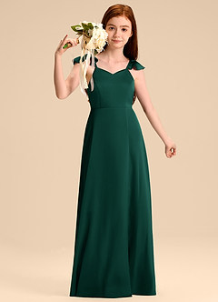 Azazie Everett Junior Vestido de Esmeralda de Satén Elástico de Corte en A con Lazo image5