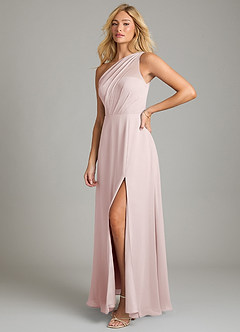 Azazie Phaedra Bridesmaid Dresses Blushing Pink A-Line One Shoulder Chiffon Dress image5