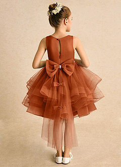 Azazie Tinie Blumenmädchenkleider Ballkleid Schleifen Tüll Kleid Gebranntes Orange image1