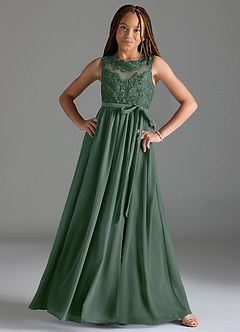 Azazie Elly Junior Agave A-Line Lace Chiffon Dress image3