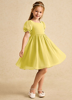 Azazie Jolie Flower Girl Dresses Canary A-Line with Sleeves Chiffon Dress image1