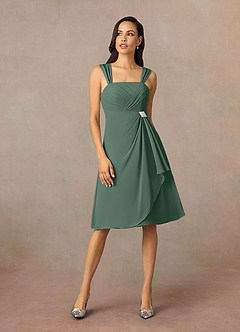 Azazie Olivia Mother of the Bride Dresses Sea Moss A-Line Square Neckline Pleated Chiffon Dress image3