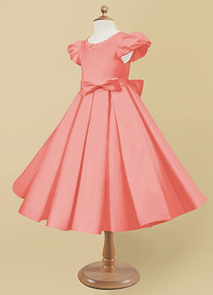 Azazie Jewel vestidos de niña de las flores Vestido de Coral de Satin Mate de Princesa con Plisado image6