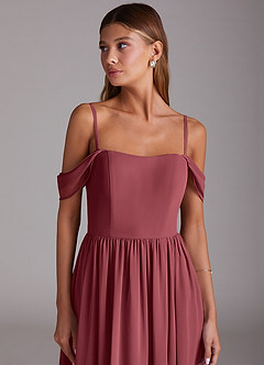 Azazie Calianna Bridesmaid Dresses Merlot A-Line Off the Shoulder Chiffon Convertible Dress image7